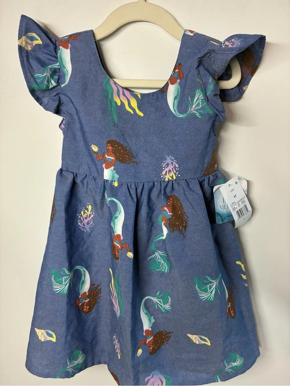Disney Blue Mermaid Print Flutter Sleeve Dress